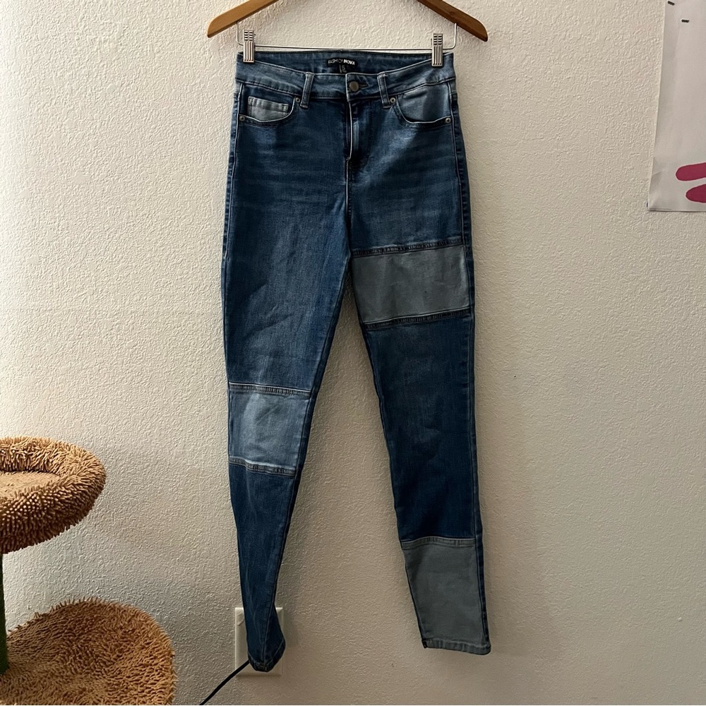 Fashion Nova Blue and Gray Skinny Jeans